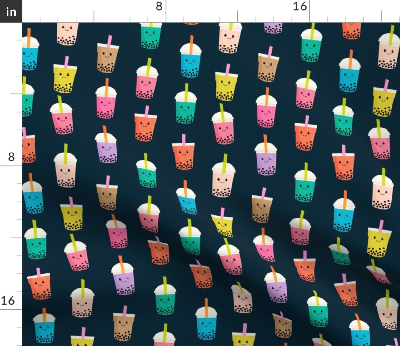 Tea Kawaii Cute Food Bubble Navy Japanese Foods Fun Kids Custom Printed Fabric by Spoonflower Various Fabrics by the Yard or Fat Quarter